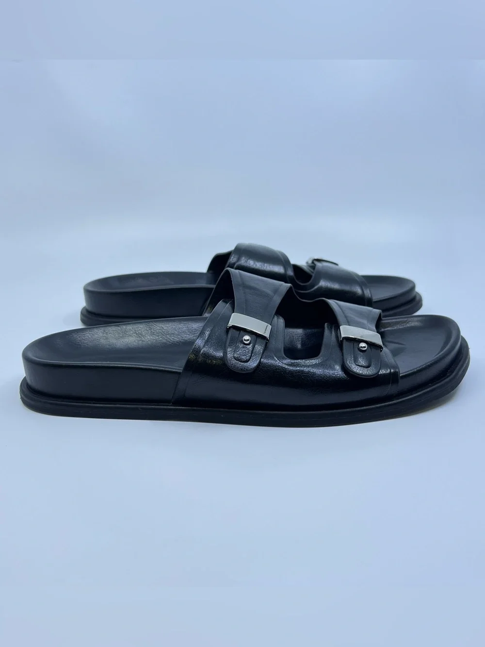Zara Double Strap Flat Sandal | Black | Size 8 (39) - Picture 4 of 12